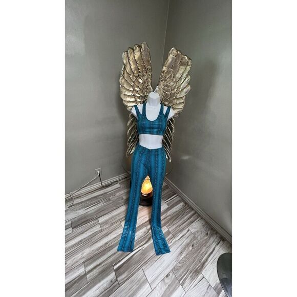 LAKRIS Women Workout Set Blue Snakeskin 2 Pieces Leggings Criscross Bra Size XS - Picture 4 of 16